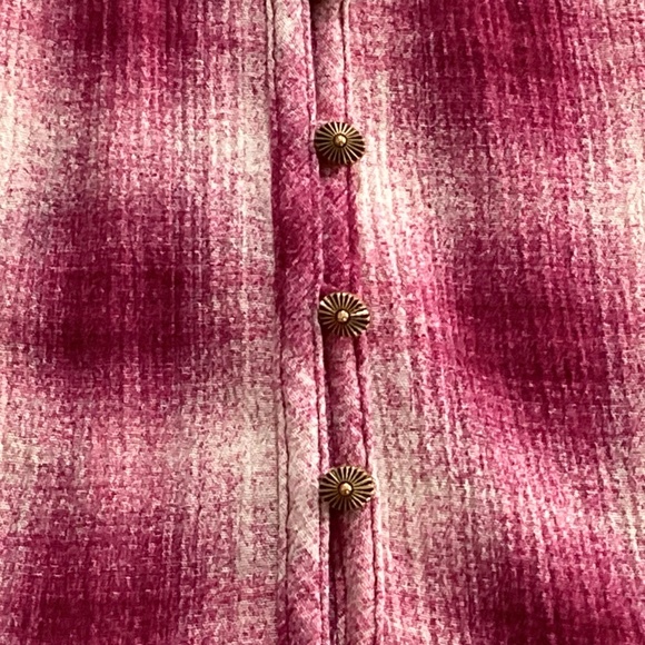 Anthropologie Maeve Cavalon Peplum Plaid Blouse Magenta Off-White L - Picture 8 of 10